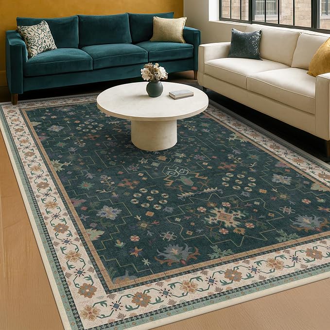 Vintage Dark Green 6x9 Dining Room Rugs by HazoHaus