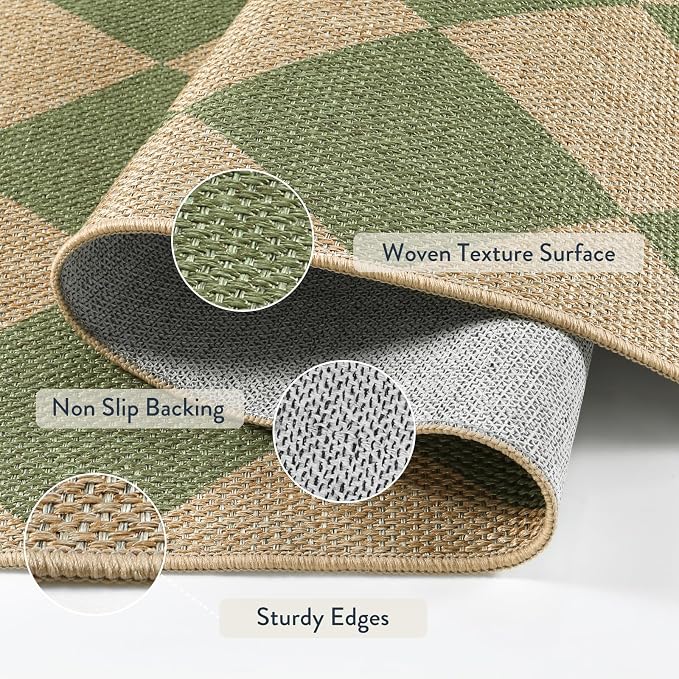 Lahome Checkered Easy Jute Hallway Runner Rug, 2x8 Outdoor Rugs Washable | - Image 4