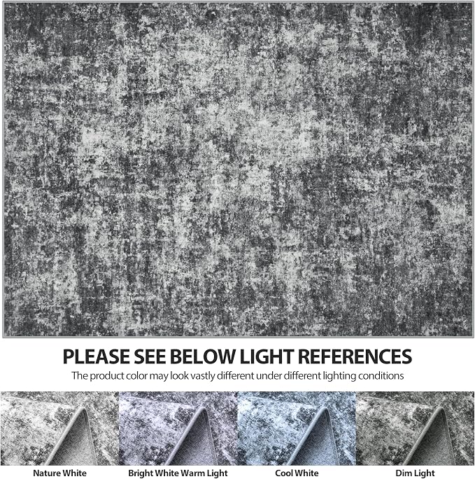 5x7 Area Rugs for Living Room Washable Bedroom Dining Room Black Grey | Modern - Image 7