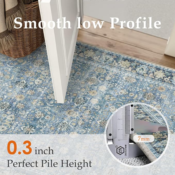 6x9 Light Blue Vintage Floral Washable Area Rug - Image 7