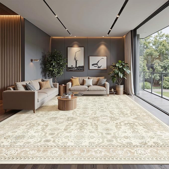 Soalmost 10x14 Area Rugs for Living Room Washable Rug Non-Slip Beige/Brown | - Image 2