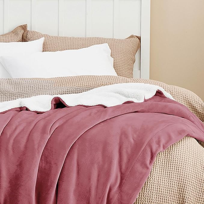 Bedsure GentleSoft Sherpa Fleece Throw Blanket for Couch - Thick and Warm, Soft Fuzzy Plush Throw Blanket for Winter, Dusty Rose, 50x60 Inches