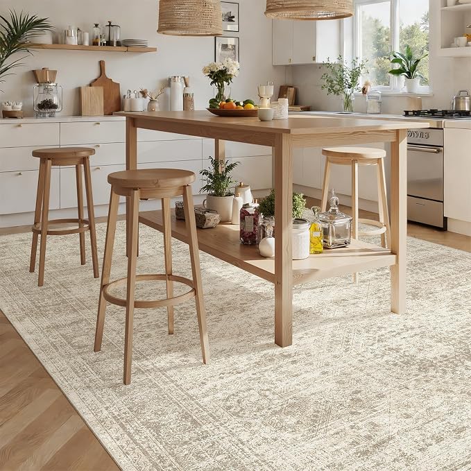Soalmost 7x10 Area Rug for Living Room Washable Rugs Non-Slip Beige | Low-Pile - Image 4