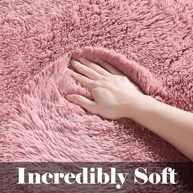 Blush Area Rugs for Bedroom Living Room, Fluffy Fuzzy Shag Shaggy 4x6 Bedside - Image 2