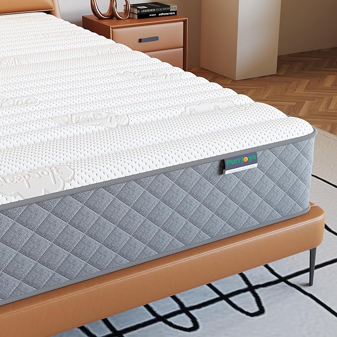 PurrJoys Firm Full Mattress,10 Inch Hybrid Full Mattress in a Box with Gel Memory Foam, Pocket Innerspring, Pressure Relief, Motion Isolation, Non-Fiberglass - Firm