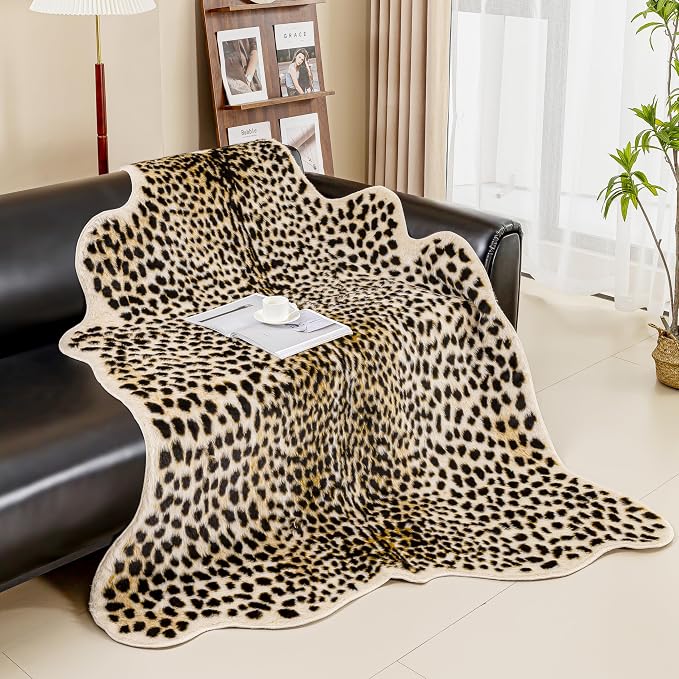 Cheetah Print Rug, Faux Fur Animal Print Leopard Rug Multicolor 6.2x8.2ft | - Image 3