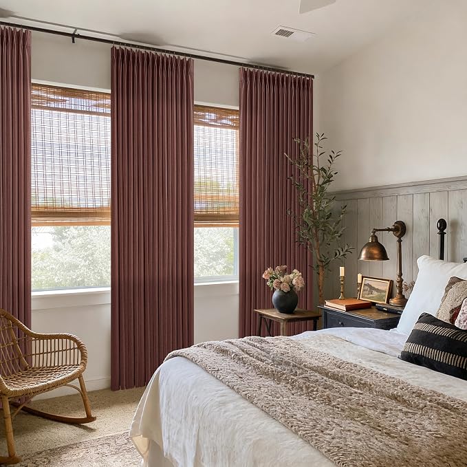 Linen Pleated Rust Brown Memory Trained Light Filtering Curtains 102 Inch | 102 - Image 9