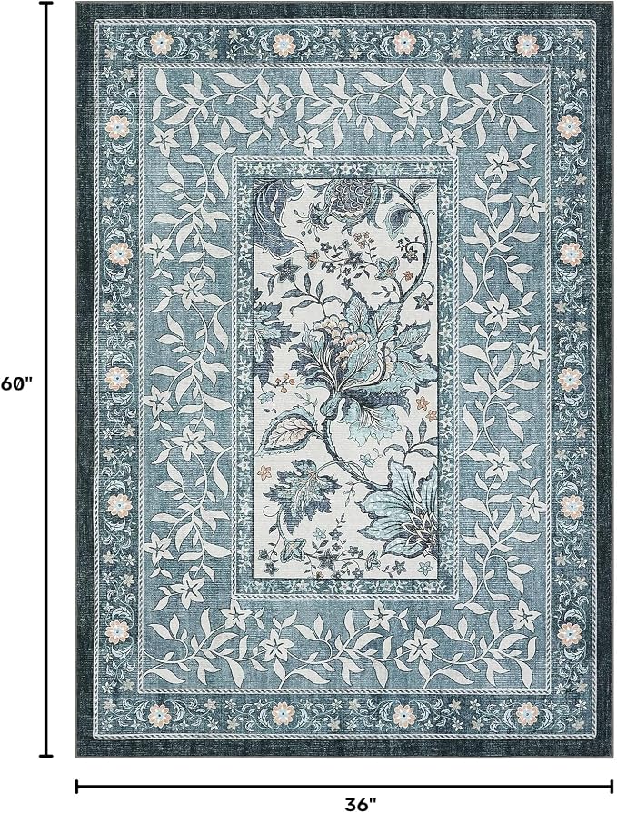 GarveeHome Provence Misty Blue 3x5 Rug Washable Non-Slip Low-Pile Indoor Rugs - Image 2