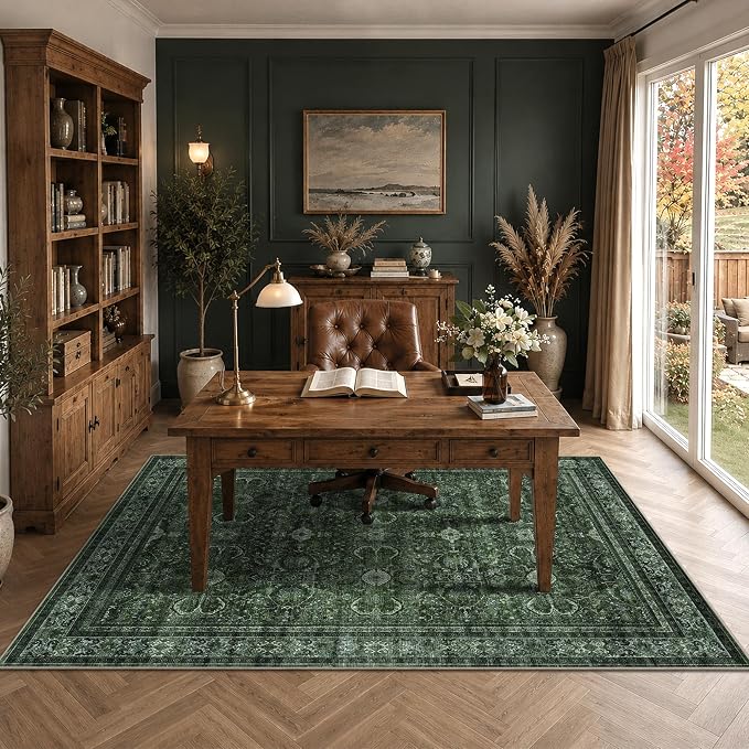 Schweek Green 5x7 Area Rug for Living Room Washable Non Slip Neutral Rugs | - Image 3