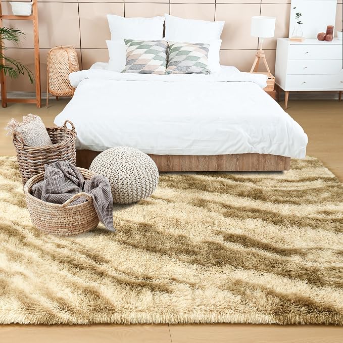 4x6 Khaki Fluffy Soft Area Rug Non-Slip - Image 3
