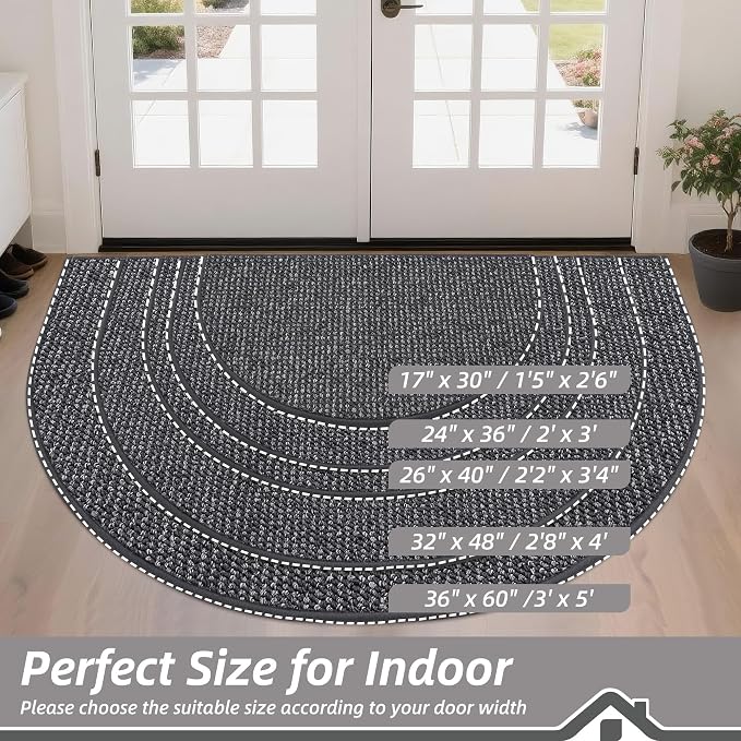 BEQHAUSE Dirt Trapper Door Mat 32" x 48" Half Circle Non Slip, Charcoal | - Image 2
