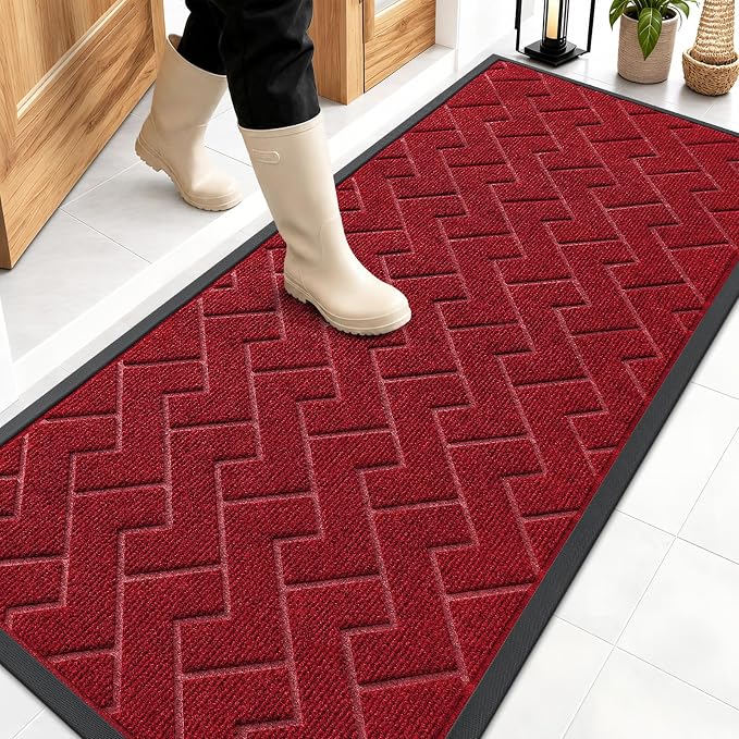 OLANLY Front Door Mat Outside 59x23, All-Season Absorbent Rubber Doormat | Wine by OLANLY