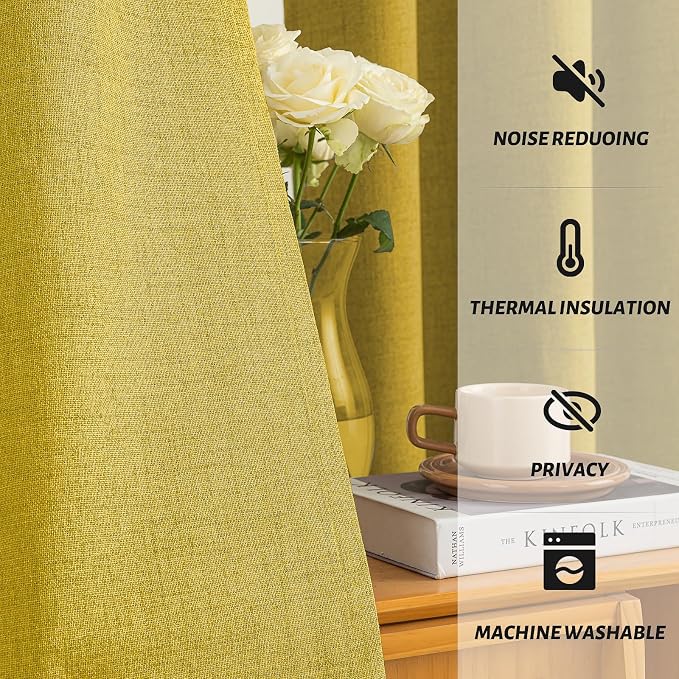 Yakamok Mustard Yellow Linen Textured Curtains 84 Inches Long - Image 5