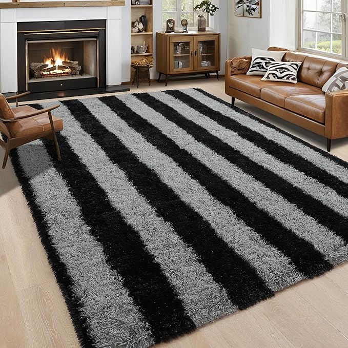 5x7 Black and Grey Fluffy Soft Area Rug Non-Slip by ModernHomeDecor