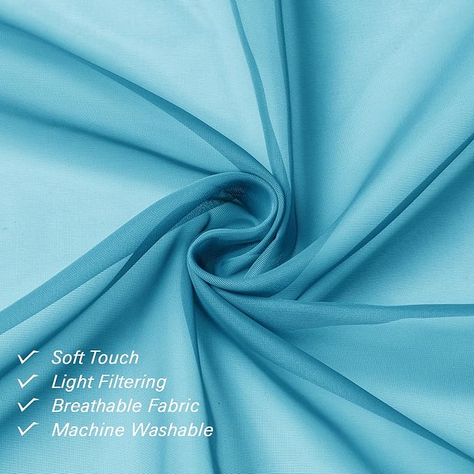 Turquoise Sheer Curtains 96 Inches Long 2 Panels, Elegant Gauzy Airy Light - Image 6