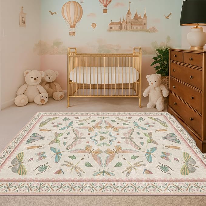 Neutral Girl Nursery Rug 4x6 by HazoHaus