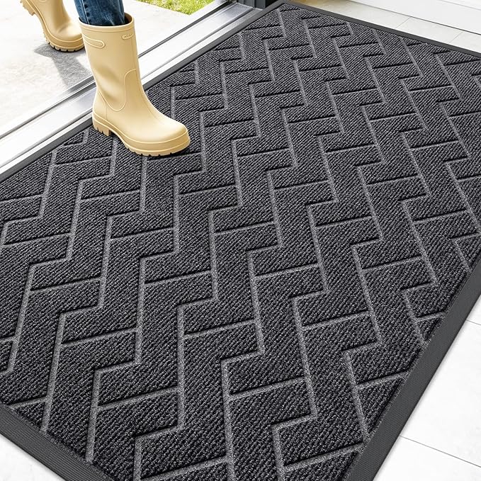 OLANLY Front Door Mat Outside 47x32, All-Season Absorbent Rubber Doormat | Grey by OLANLY