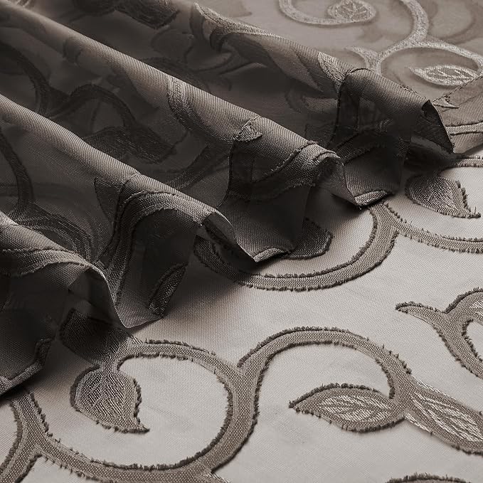 Furman Sheer Curtains Chocolate 24 Inch Length 2 Panels Set, Elegant Geometric - Image 7