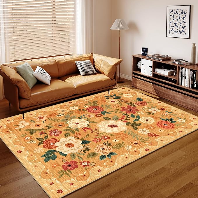 DUKINO 6x9 Area Rugs, Floral Washable Rug - Image 8