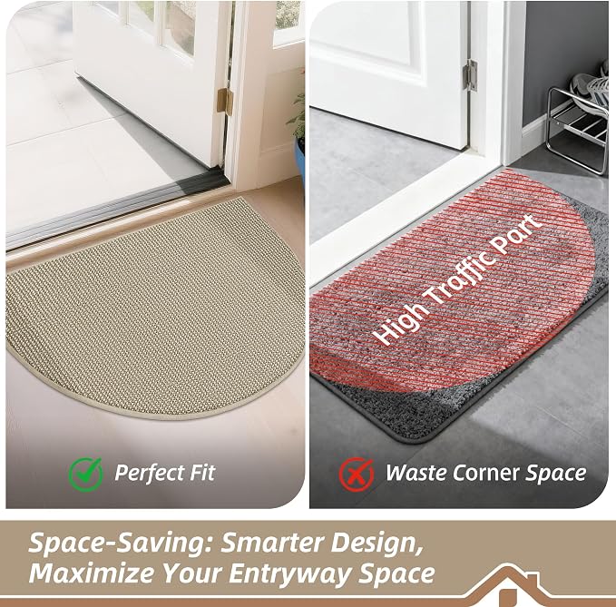 BEQHAUSE Dirt Trapper Door Mat 17" x 30" Half Circle Non Slip, Light Beige | - Image 6