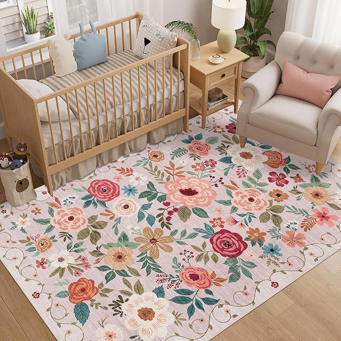 DUKINO 5x8 Area Rug for Bedroom, Soft Floral Washable Rug Non Slip, - Image 3