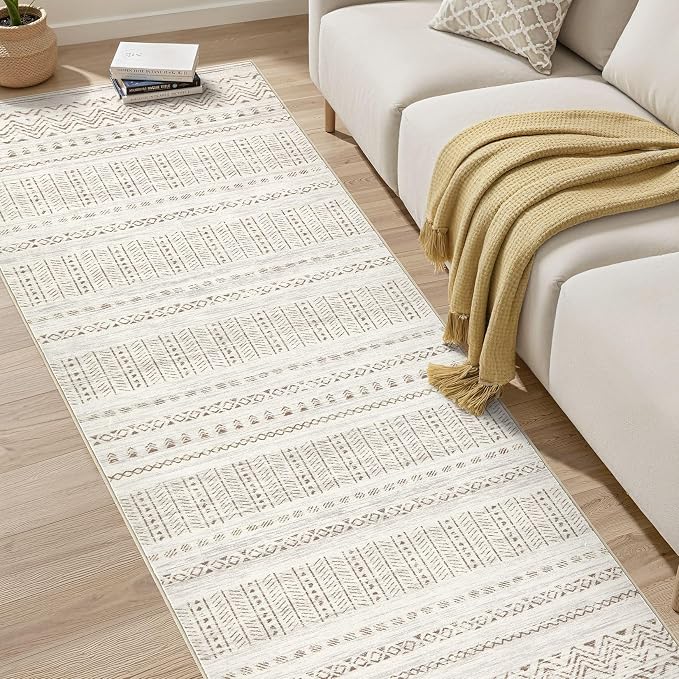 cotiled Hallway 3x10 Runner Rugs Washable Boho Rug Brown Cream | Solve Modern - Image 7