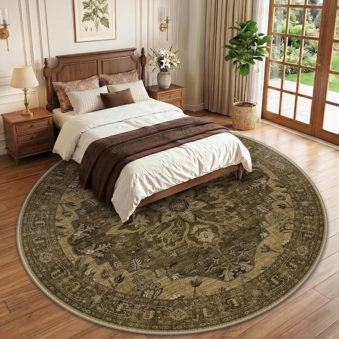 RELEANY Washable Area Rug, Round 10ft, Water Repellent, Pet Friendly, Vintage - Image 2