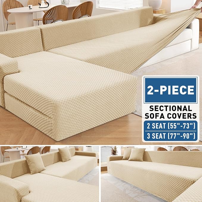 ZNSAYOTX Sectional Couch Covers, Stretch Jacquard Slipcovers - Image 2