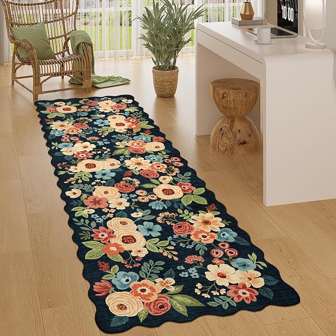 DUKINO 2x6 Runner Rug, Floral Washable Rug by DUKINO