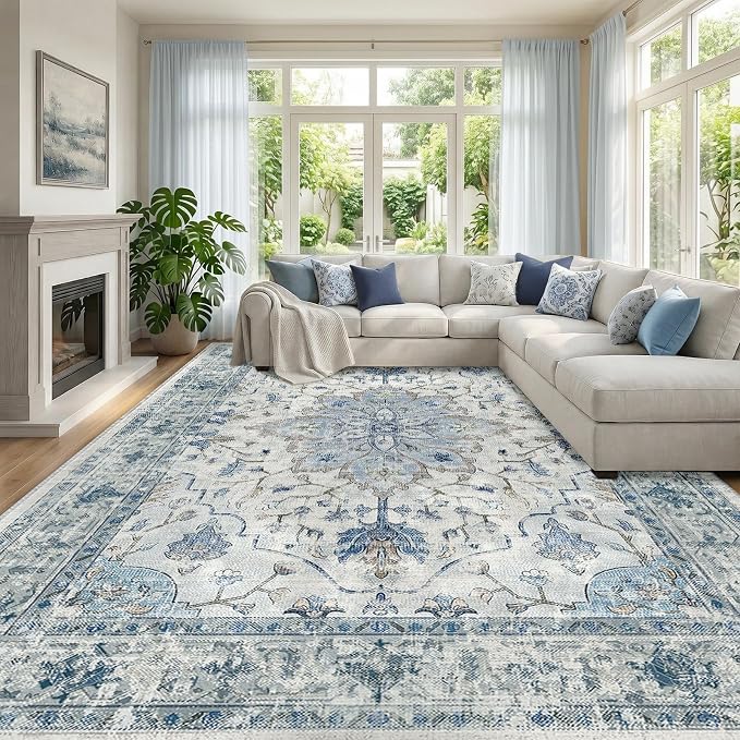 RELEANY Washable Area Rug, Large 10'x14', Water Repellent, Pet Friendly by RELEANY