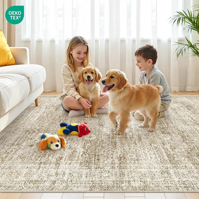 3x5 Rug for Entryway, Washable Area Rug, Living Room, Dining Room, Neutral Rug - Image 9