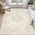 6x9 Area Rugs Living Room: Bedroom Washable Carpet Beige White | Vintage Boho by Luxturiy