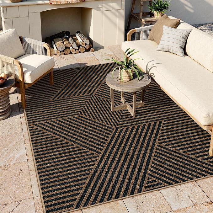 Lahome Geometric Easy Jute Outdoor Rug 5x7, Farmhouse Washable Indoor Outdoor - Image 2