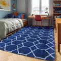 Area Rugs for Boys Bedroom Living Room, 4x6 Fluffy Navy Blue and White Rug | by ONASAR