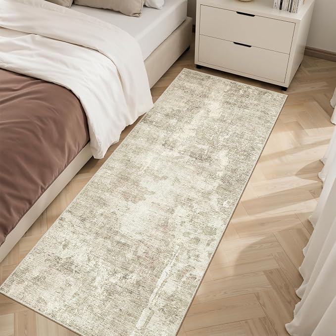 Soalmost Abstratc Runner Rug 2x5 Washable Kitchen Entry Runners Beige/Gray | - Image 3