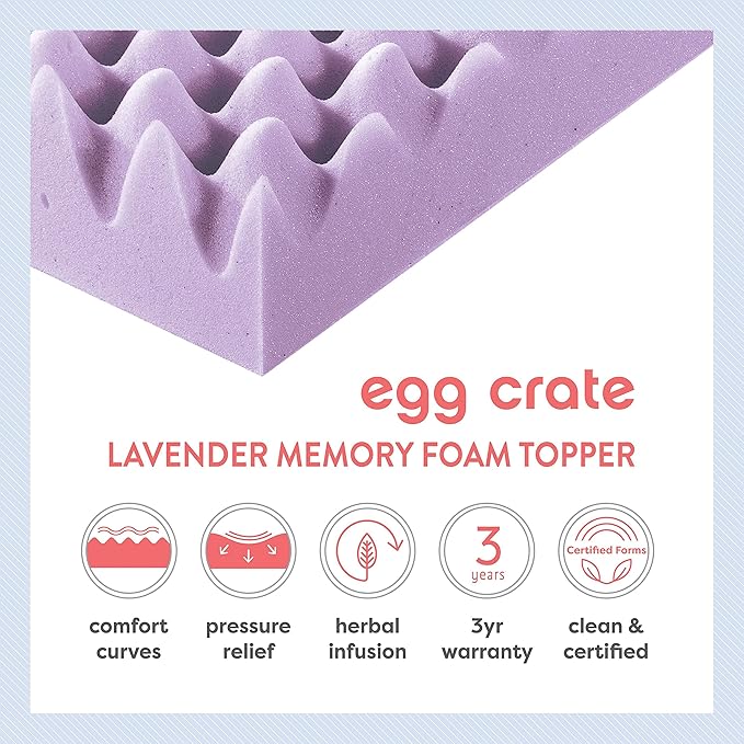 Best Price Mattress 2 Inch Egg Crate Memory Foam Mattress Topper with Soothing Lavender Infusion, CertiPUR-US Certified, Dorm Essentials, Full