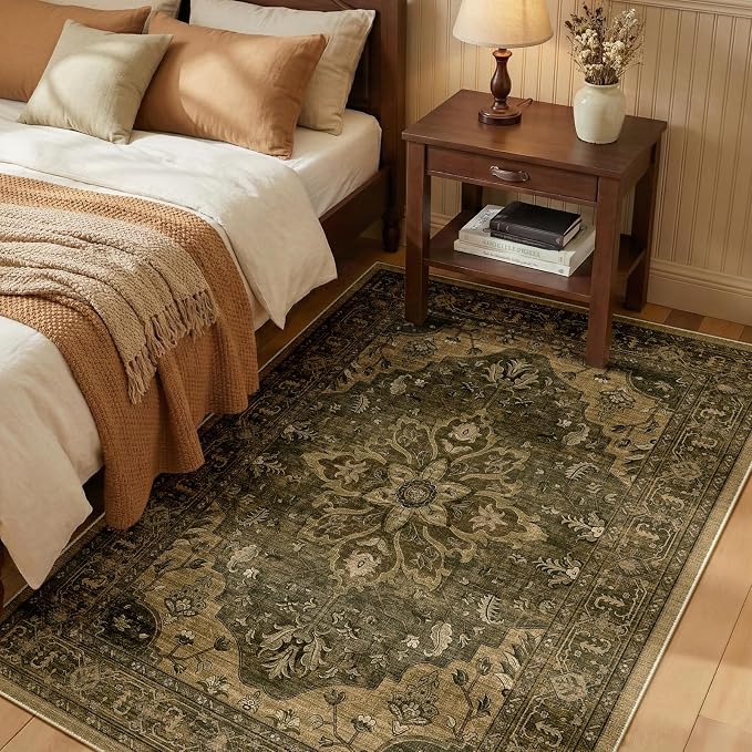 RELEANY Washable Area Rug, Water Repellent, Pet Friendly, Vintage Floral Boho by RELEANY