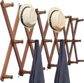 WEBI Accordion Wall Hanger,Expandable Wooden Coat Rack Wall Mounted,Accordion Hat Rack for Wall,Accordion Hook Rack for Hats,Caps,20 Peg Hooks,Walnut Color