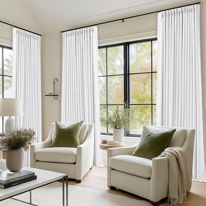 Snow White Pleated Linen 100% Blackout Curtains 100 Inches Long | Pinch Pleat - Image 9