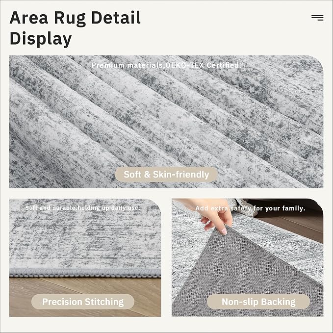 Soalmost Washable Runner Rug 2'6"x8' Kitchen Hallway Runners Grey | Soft - Image 7