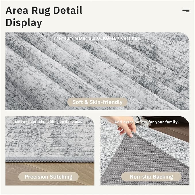 Soalmost Hallway Runner Rug 2'6" x 14' Washable Long Kitchen Rugs Grey | - Image 6