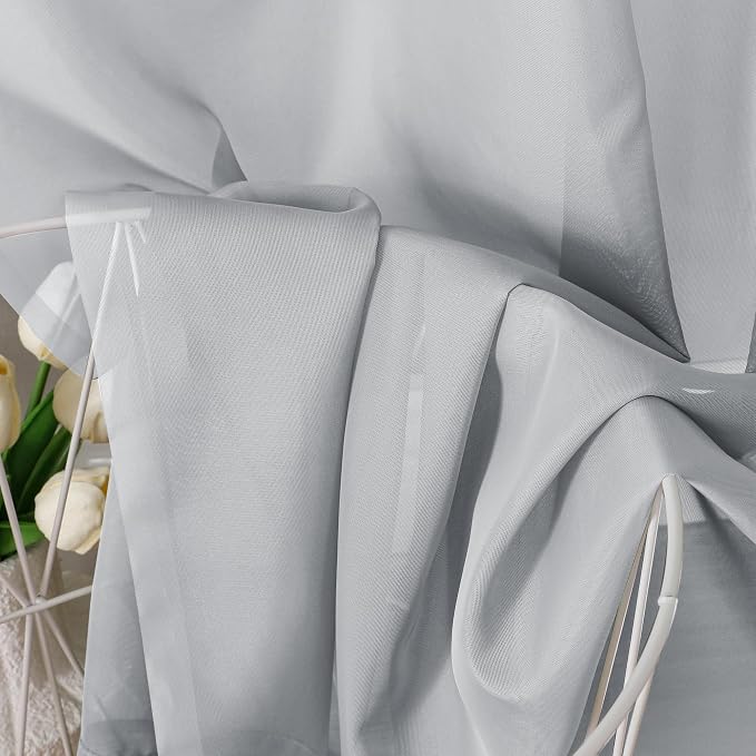 Light Grey Sheer Curtains 84 Inches Long 2 Panels - Image 3