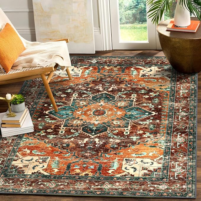 Yamaziot Area Rug 5x7, Non-Slip Washable Boho Vintage Living Room Rug | Stain by Yamaziot