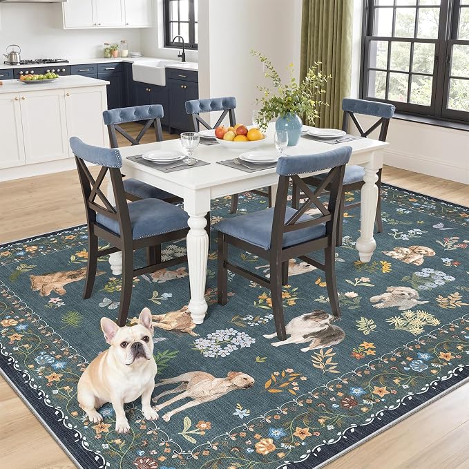 Soalmost Dog 5x7 Area Rugs for Living Room, Washable Soft Rug Navy Blue | - Image 3