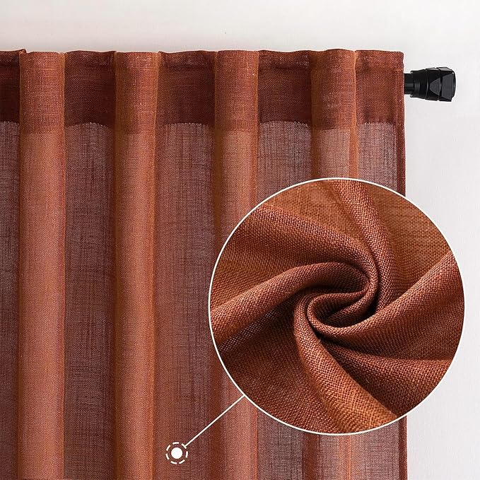 MIULEE Burnt Orange Fall Linen Curtains 37x90 Inch 2 Panels - Image 2