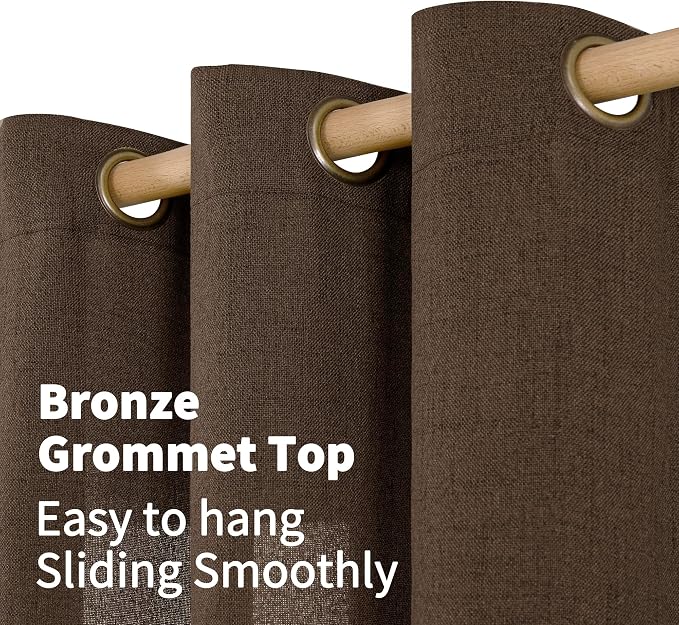 YoungsTex Brown Linen Curtains 63 Inches Length 2 Panels - Image 4