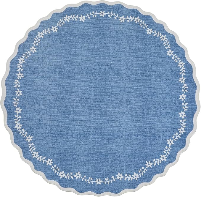 GarveeHome Large Round Rug 8ft Scalloped Washable Circle Living Room Rug | Soft - Image 4