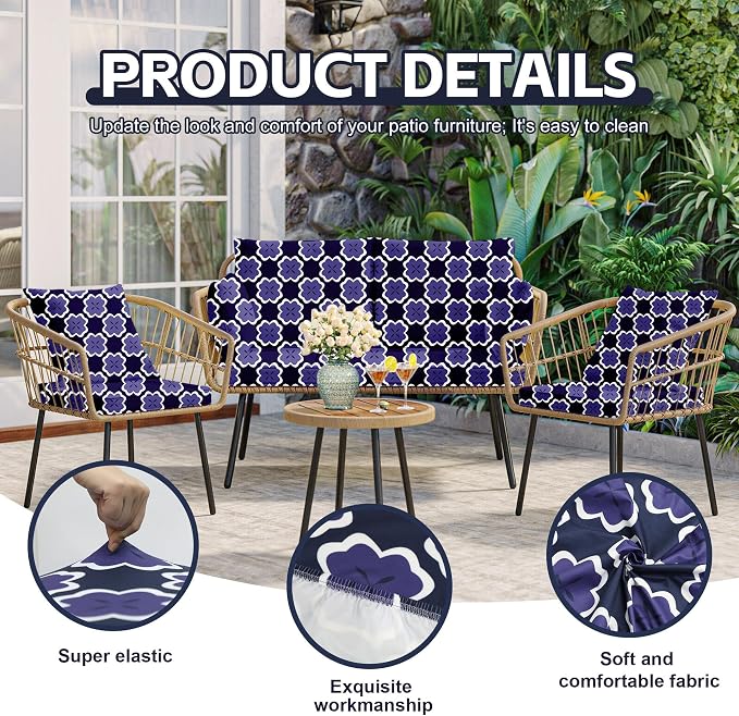 8Pcs Patio Cushion Covers, Outdoor Stretch Cushion Covers, Washable | Stretch - Image 3