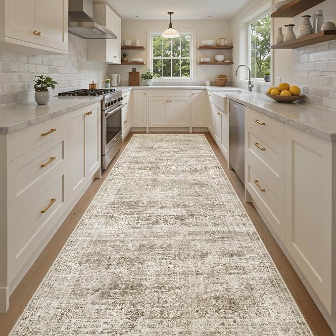 Soalmost Washable 4x10 Hallway Runner Rug Non-Slip Kitchen Entry Rugs Brown | by Soalmost