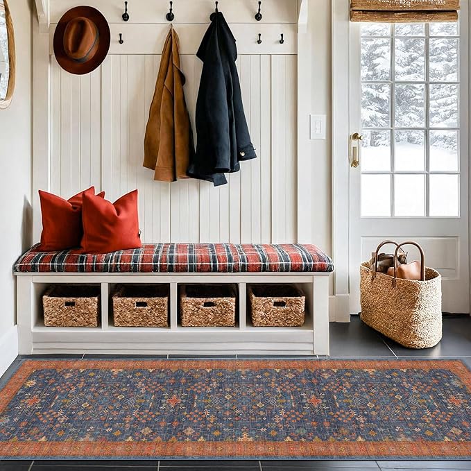 Navy Blue Runner Rug 2x6 for Kitchen, Laundry Room, Washable Non Slip Non Skid - Image 6